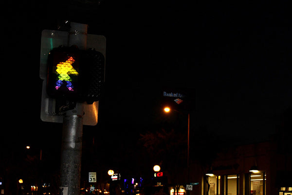 Rainbow Filters Pedestrian Lights of LA Pride Week